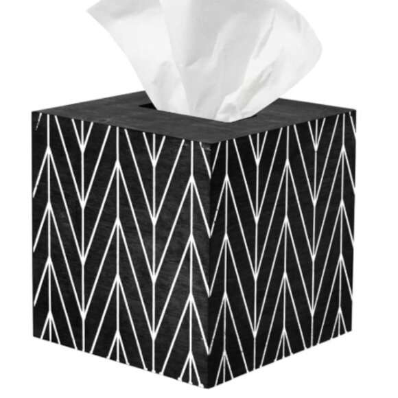 5" Black & White Chevron Wooden Tissue Box Cover - Picture 1 of 9